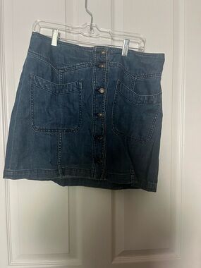Free People Dark Blue Denim Button-Front Mini Skirt